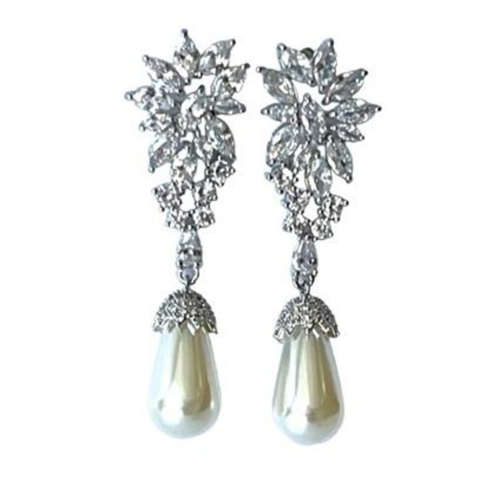Silver Crystal Pearl Bridal Jewelry Gold Earrings Rose Gold Prom Jewelry Earring
